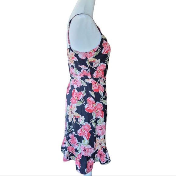 Lulu's Floral Print Ruffled Wrap Mini Dress Black Pink Medium - Picture 5 of 6